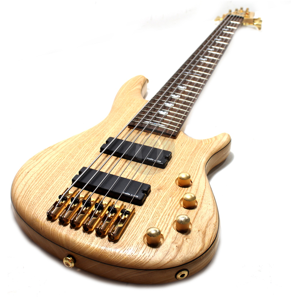 Indie Swamp Ash 6 String Active Electric Bass Guitar Natural Wood