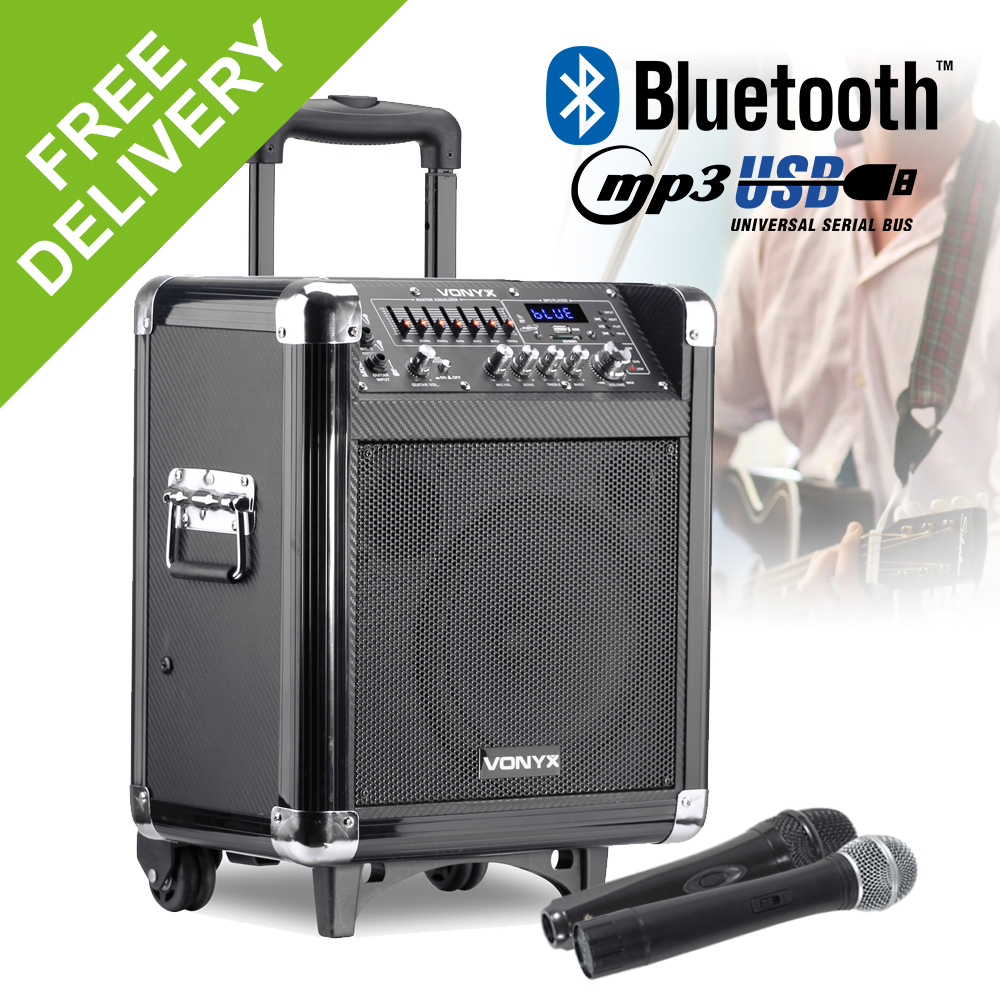 8" Inch Portable Busker Amp Battery Powered PA Guitar Input Radio Mic