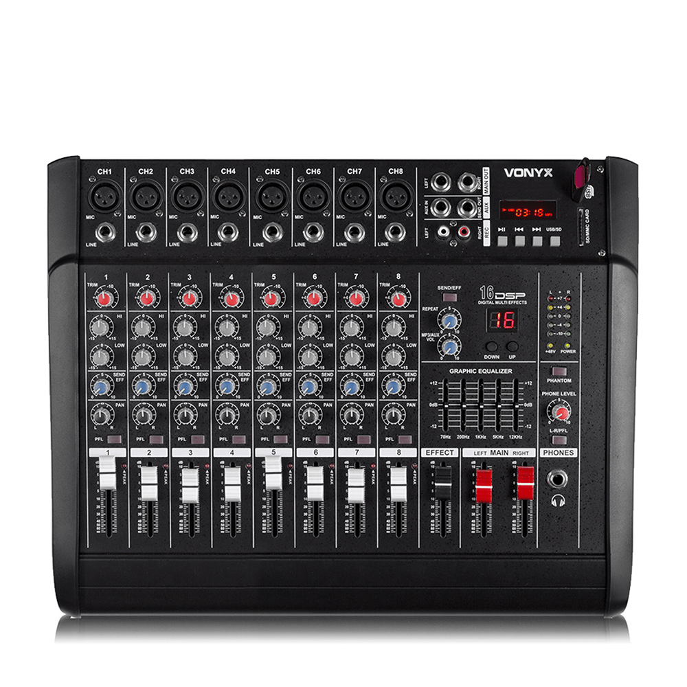 Vonyx AM8A 8 Channel Powered Mixer with DSP & Bluetooth