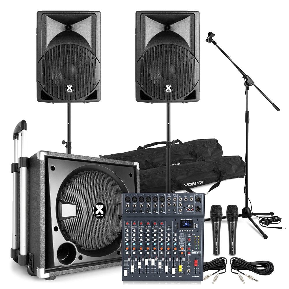 PA System Package VX800BT Active Speakers Set, Mixer & Mics