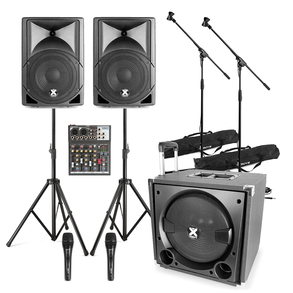 Small Band PA System Vonyx VX800 Speakers, Mixer, Stands & 2 Mics