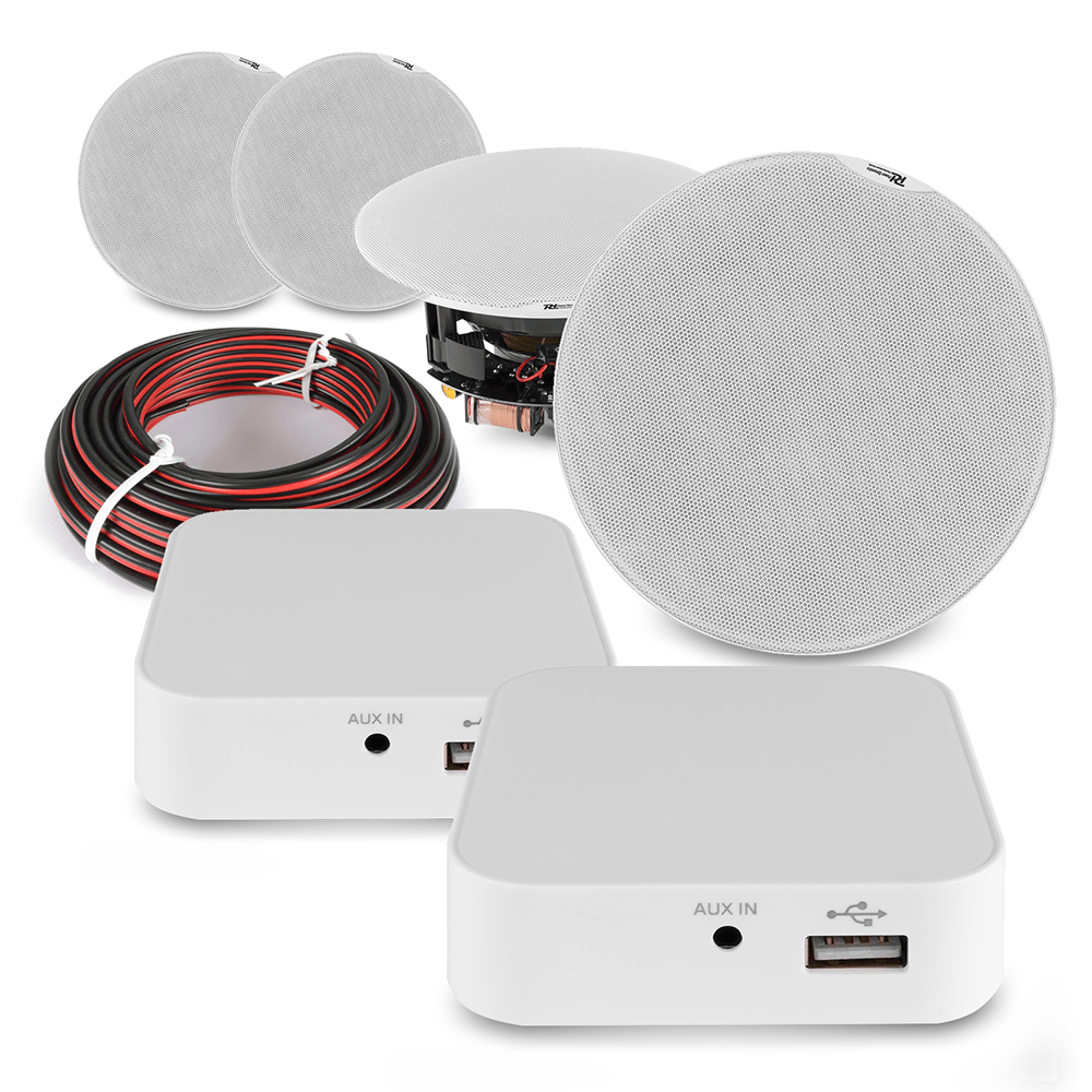 2Zone Multi Room Audio System 4 x 5.25" Ceiling Speakers & 2 x Amps