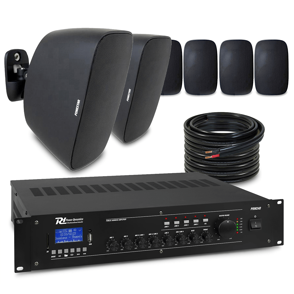 6 x 4" Black Weatherproof Outdoor PA System Package