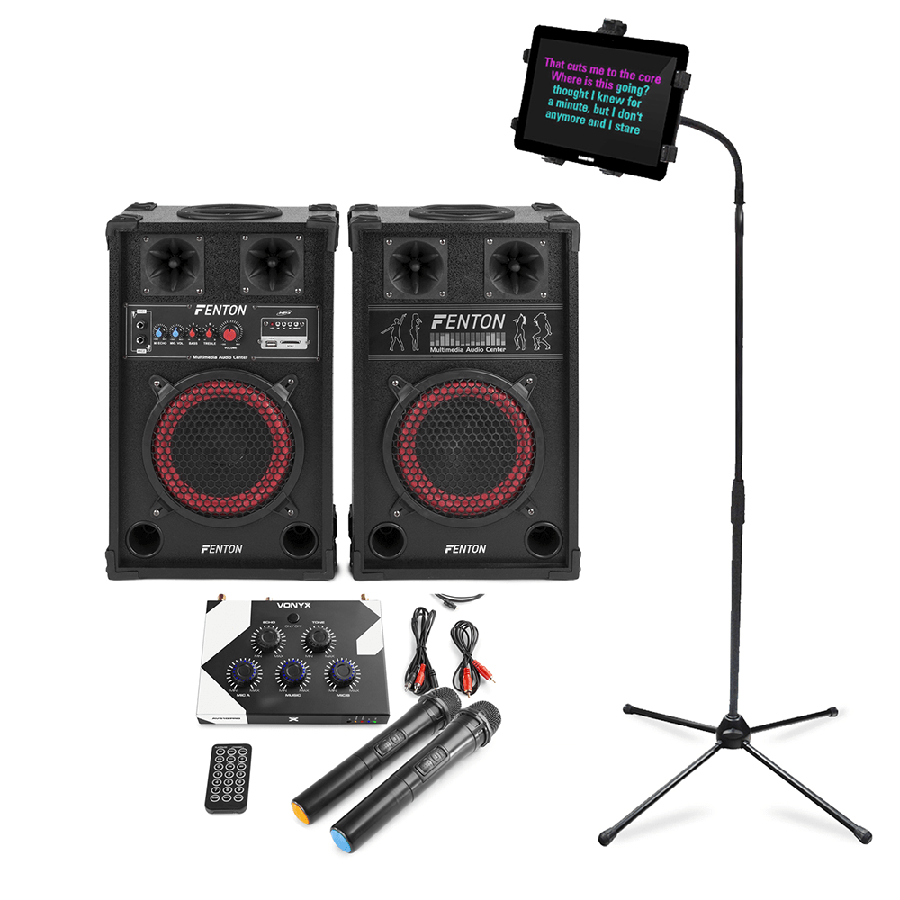 Home Karaoke Setup with Tablet Stand, Wireless Mics & SPB8 Speakers