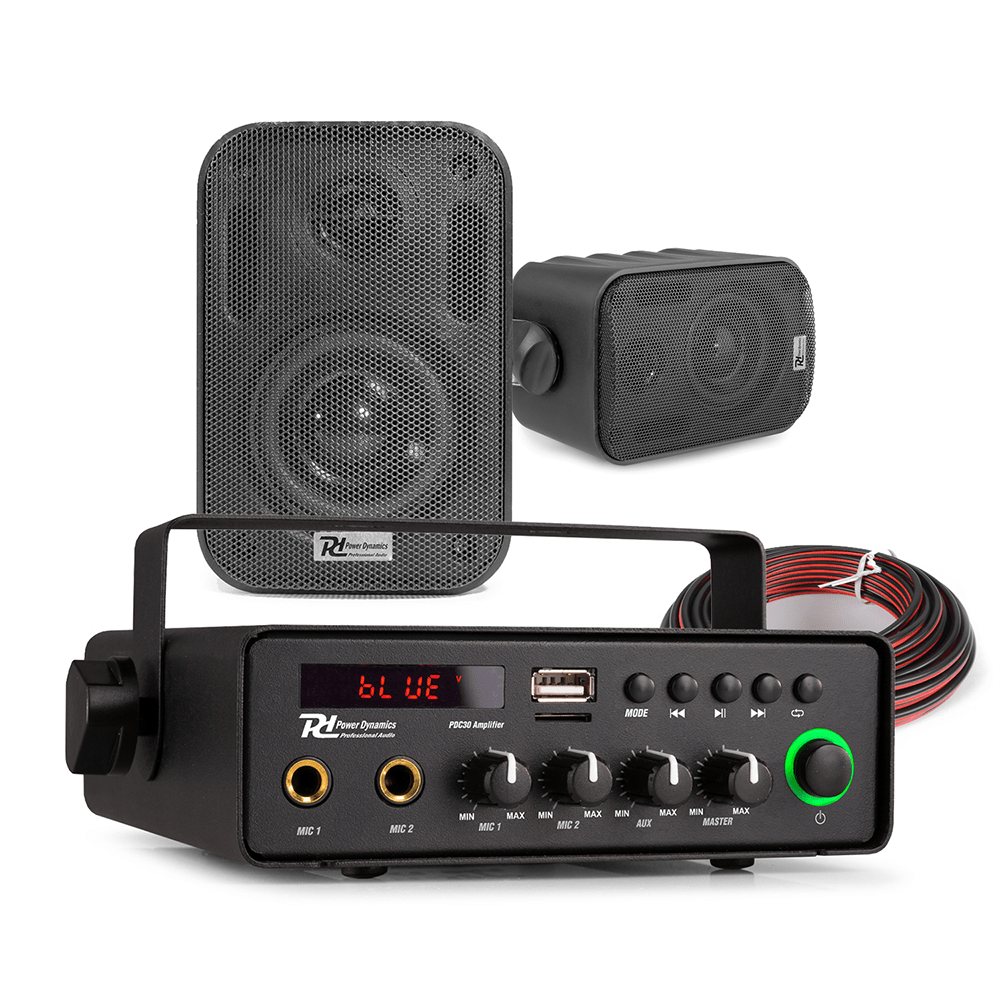 12V Powered Outdoor Music System 2x BGO30 3" Black Speakers