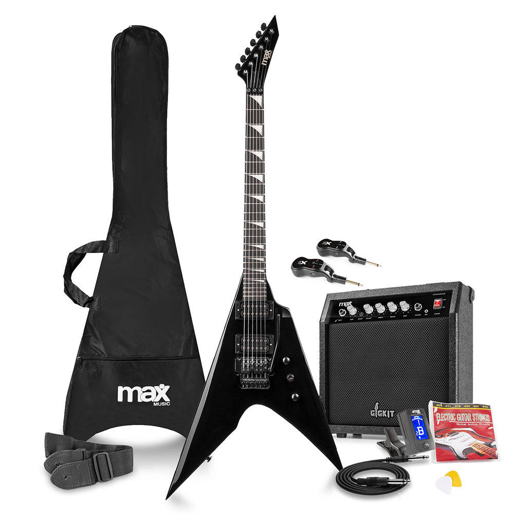 Max GigKit Wireless V Style Beginner Electric Guitar Pack Black