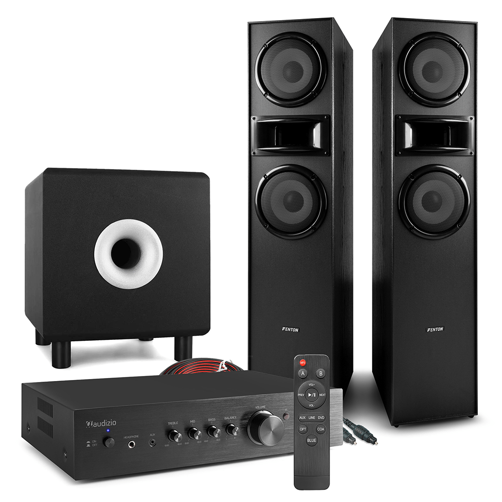 Audizio AD220B 2.1 Tower Speaker TV System with SHF700B & 8" Black Sub