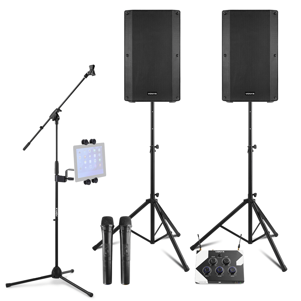 Vonyx VSA120S Home Karaoke Setup with Wireless Mics & Tablet Stand