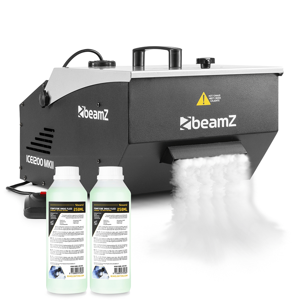 Beamz ICE1200 Low Fog Machine with 500ml Smoke Fluid