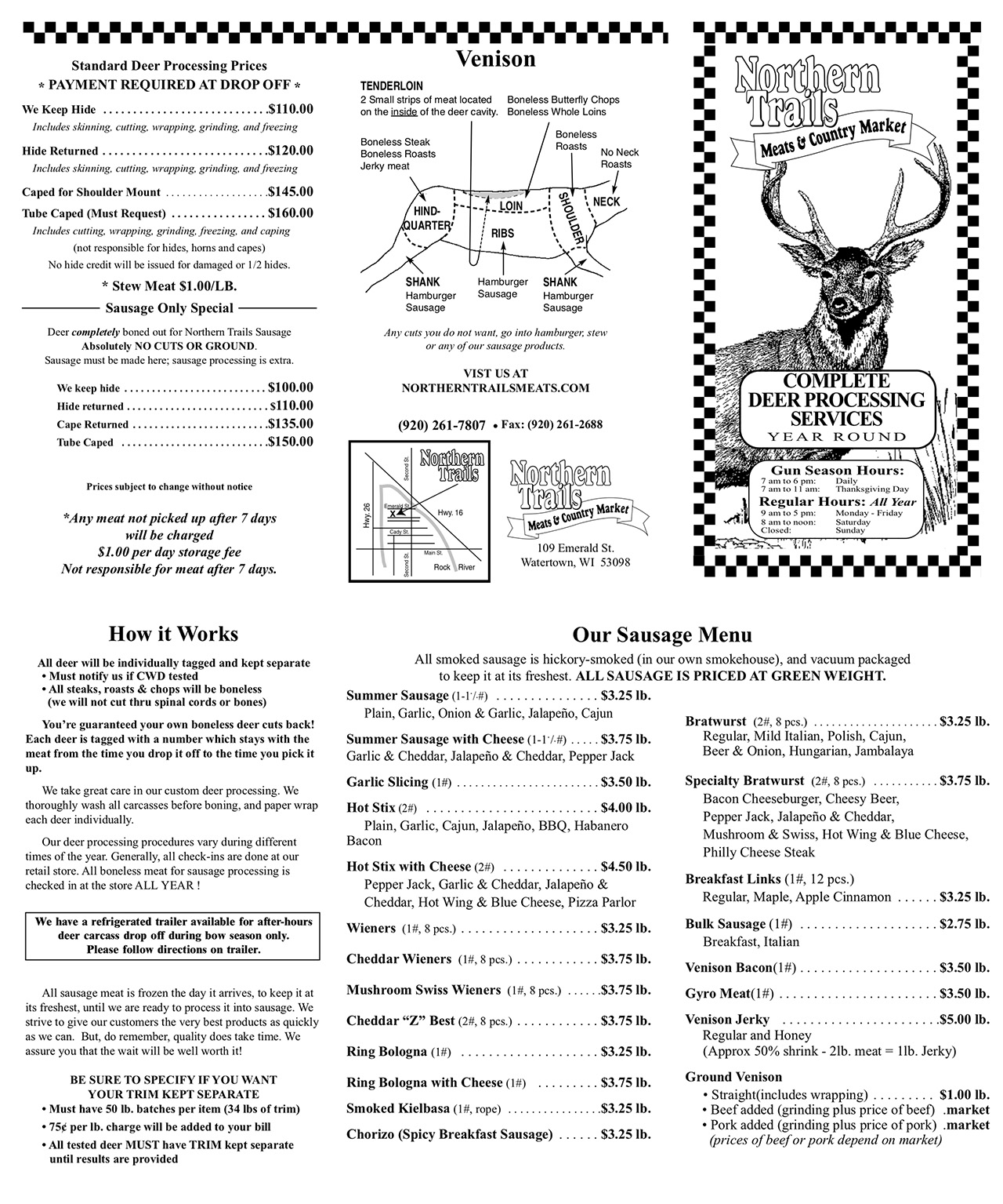 Detjens Northern Trails Meat Market Watertown, WisconsinDeer Processing