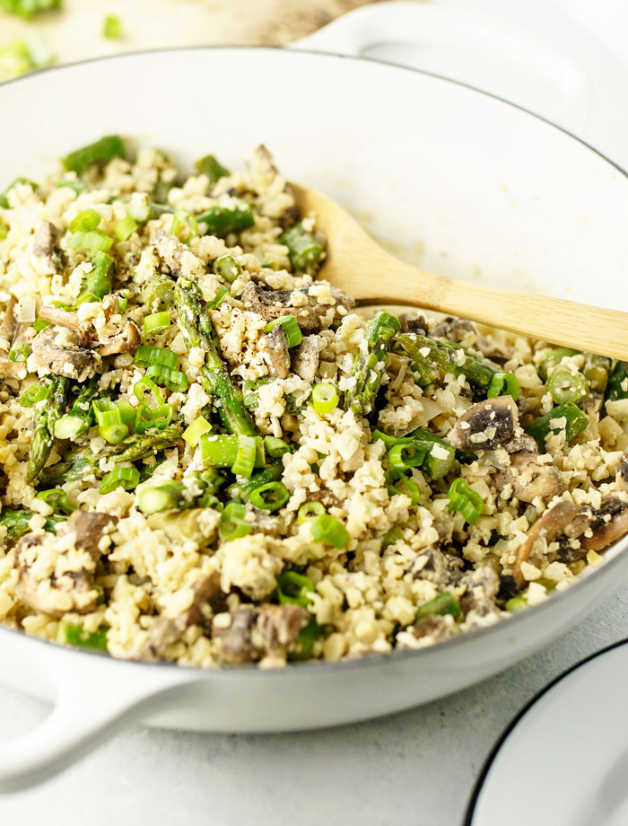 Vegan Cauliflower Rice "Risotto" with Asparagus & Mushrooms Detoxinista