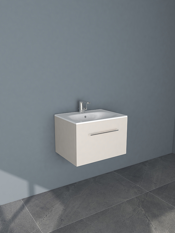MSeries 600mm wall mounted basin single drawer 455mm deep with
