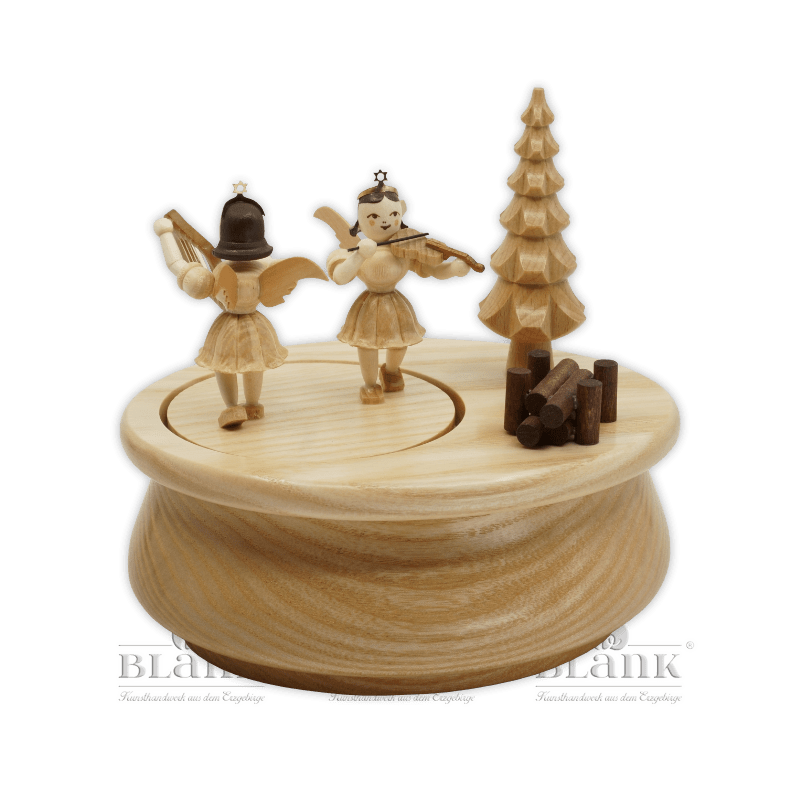 Music Box box with 2 angels, oval German Nutcrackers Ore Mountain Erzgebirgische Volkskunst