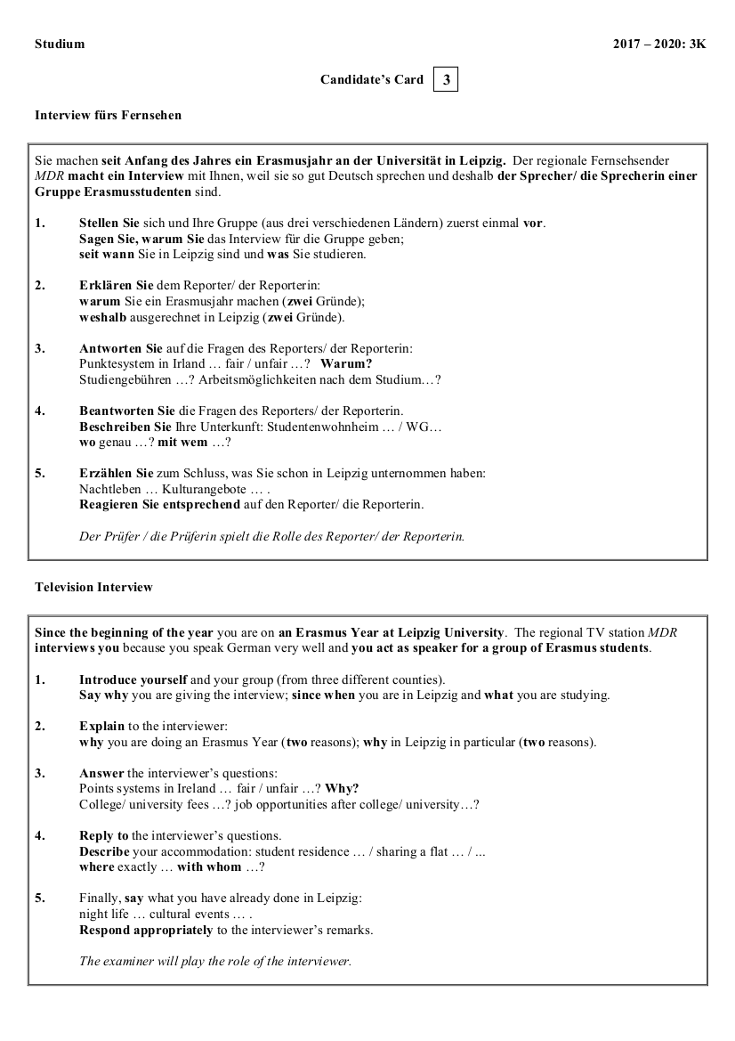 RolePlay Card 3 Interview fürs Fernsehen