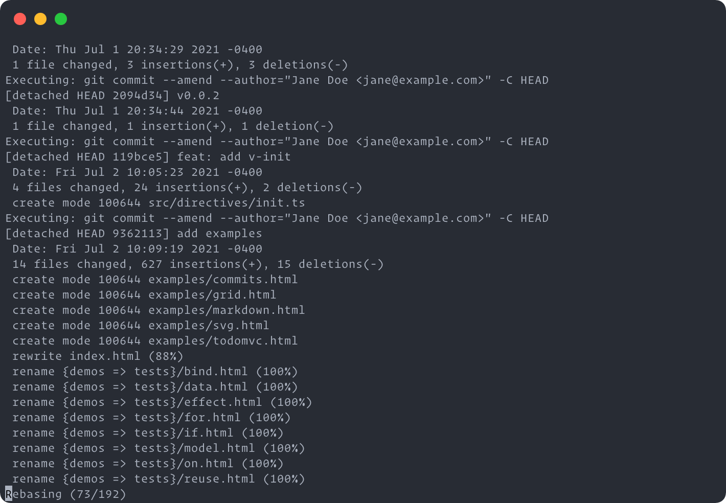 Anonymize author names for historical commits in Git