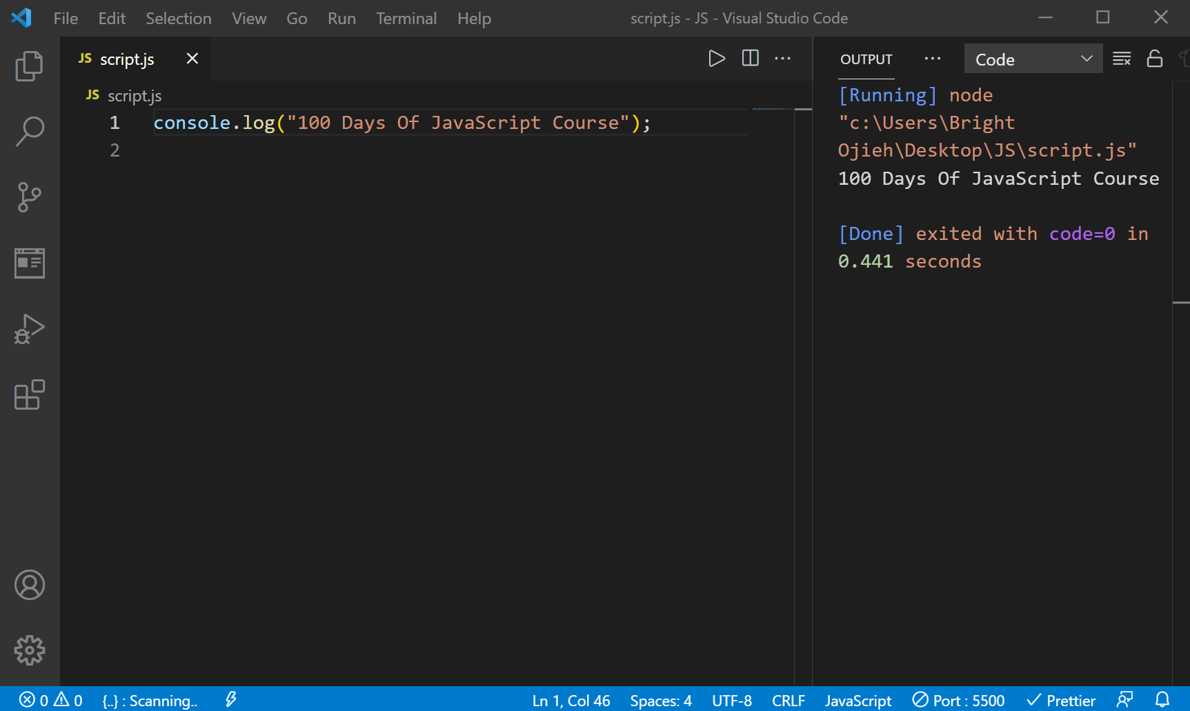 How To View JavaScript (console.log) output in VSCode