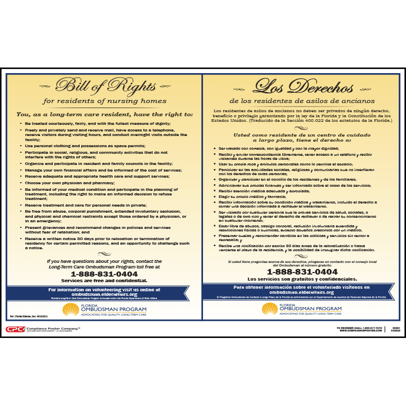 Florida Nursing Home Residents Bill of Rights Florida Nursing Home Poster