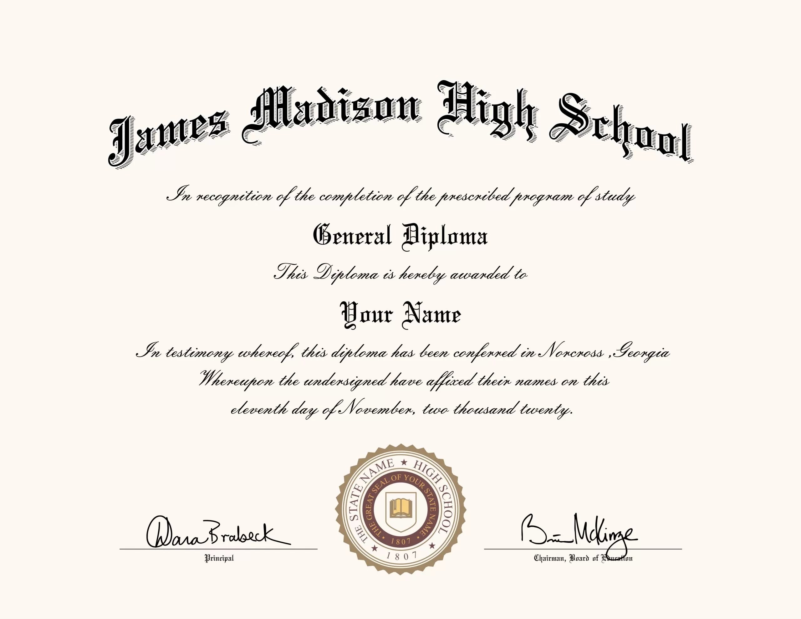 Online High School Diploma James Madison Diploma Outlet