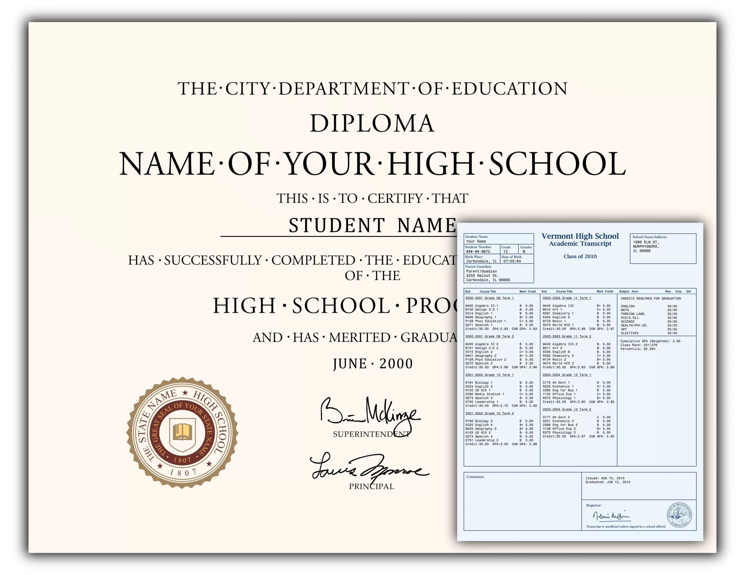 Fake High School State Design Diplomas & Transcripts Select A State
