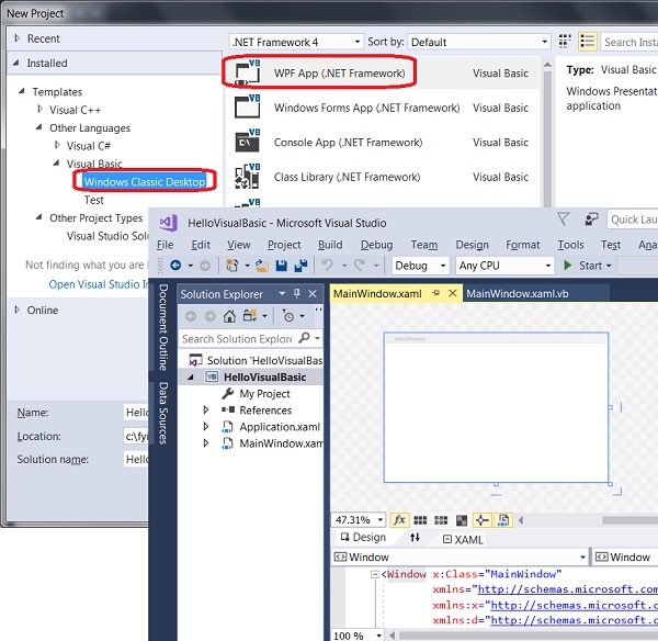 Create Visual Basic Project in Visual Studio 2017