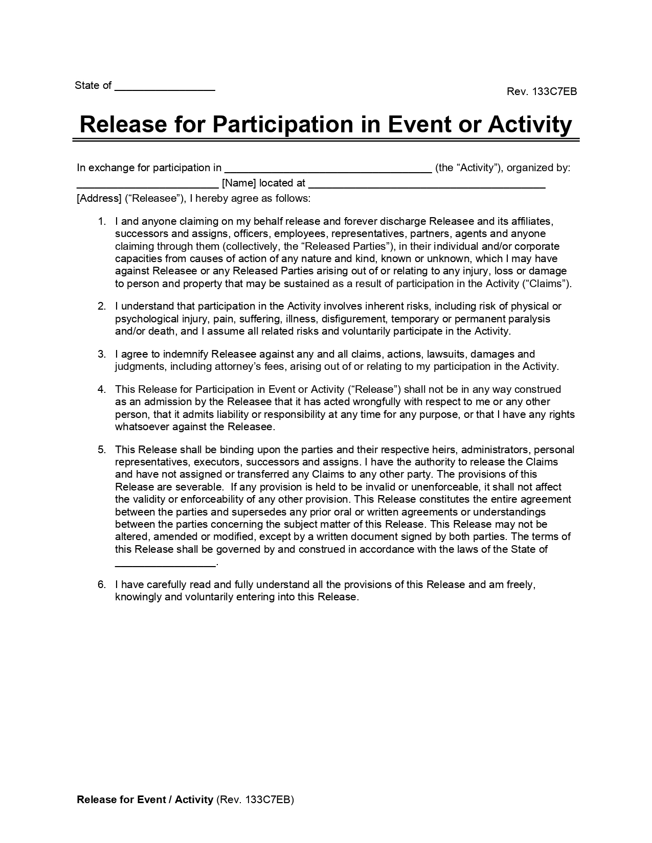 Free Activity Waiver and Release Form Template PDF & Word