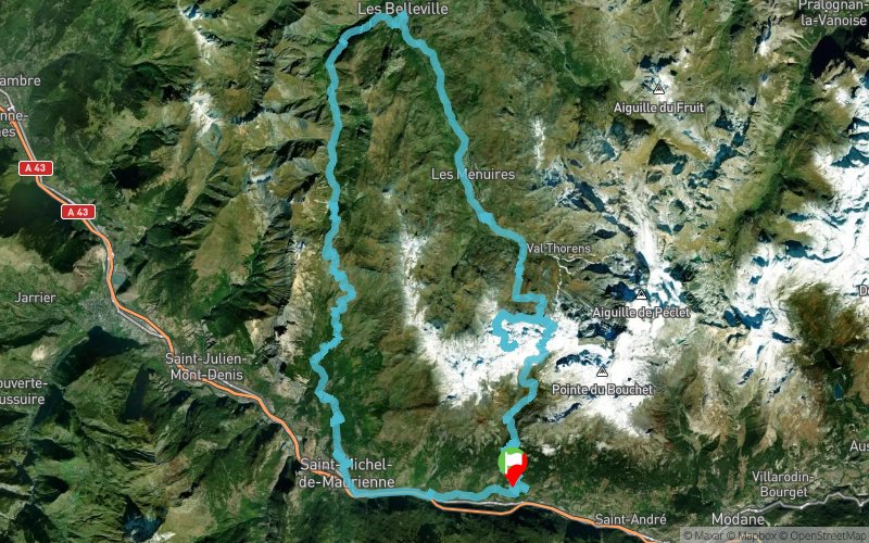 Trace de trail Plan Bouchet Cime de Caron StMartin de Belleville