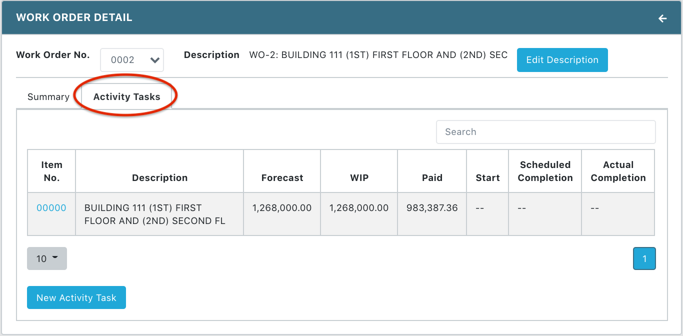 View Work Order Activity Tasks