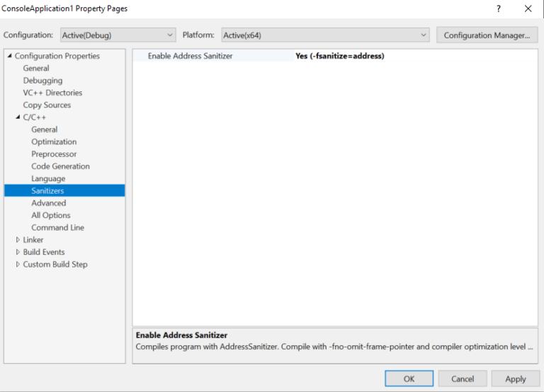 AddressSanitizer (ASan) for the Linux Workload in Visual Studio 2019