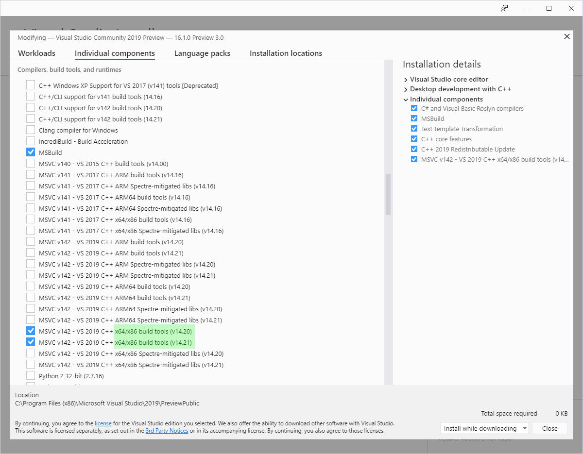 Side-by-side Minor Version MSVC Toolsets in Visual Studio 2019