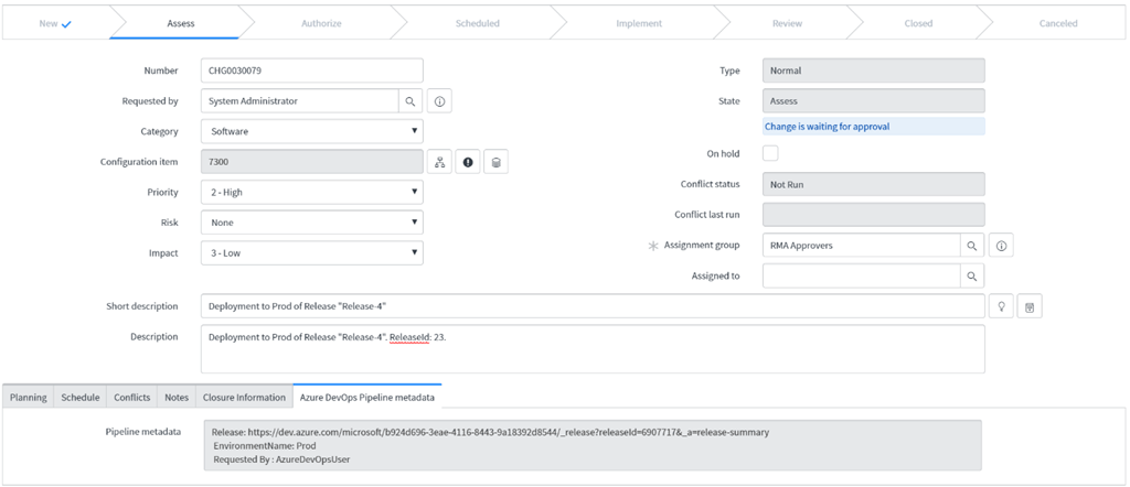 Include ServiceNow Change Management in Azure Pipelines