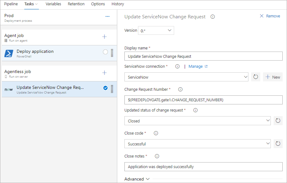 Include ServiceNow Change Management in Azure Pipelines