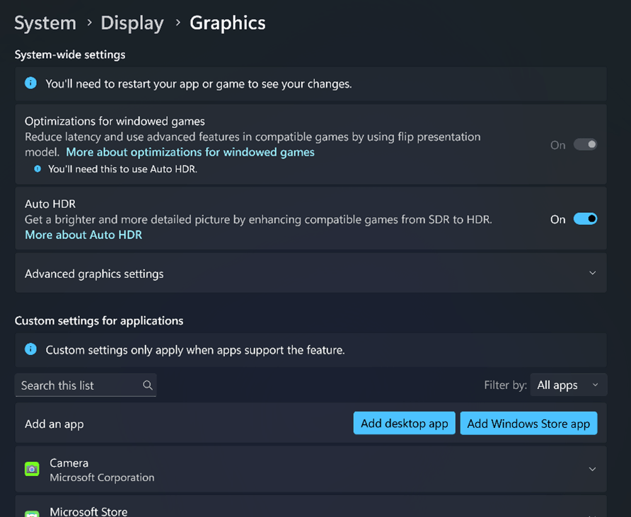 Navigating the Redesigned Graphics Settings page - DirectX 
