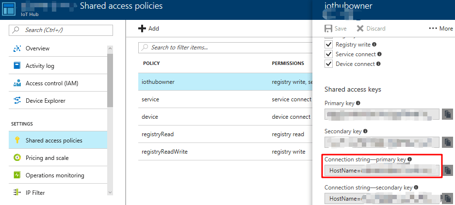 Understand Different Connection Strings in Azure IoT Hub IoT Developer