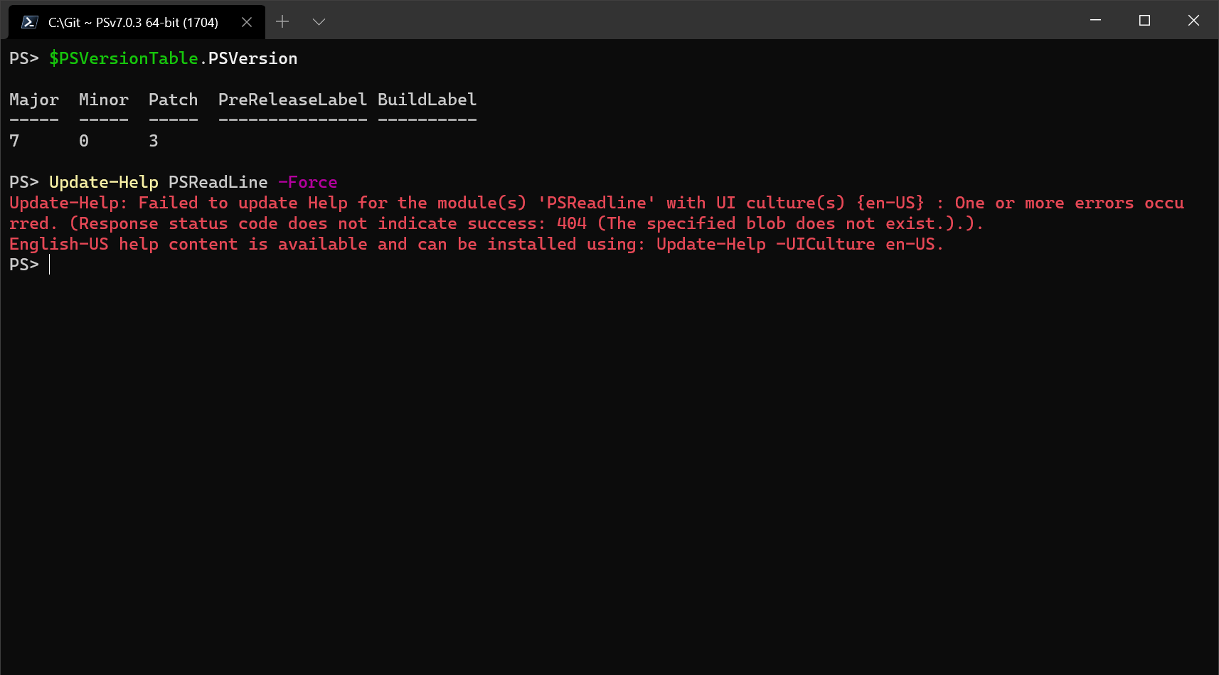 Updating help for the PSReadLine module in Windows PowerShell 5.1