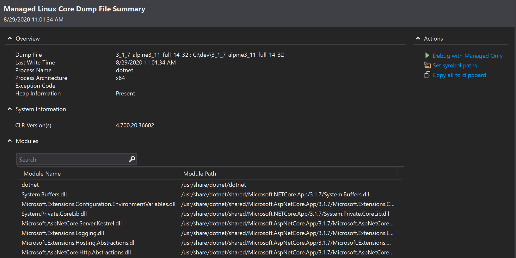 Cross Platform Managed Memory Dump Debugging Visual Studio Blog