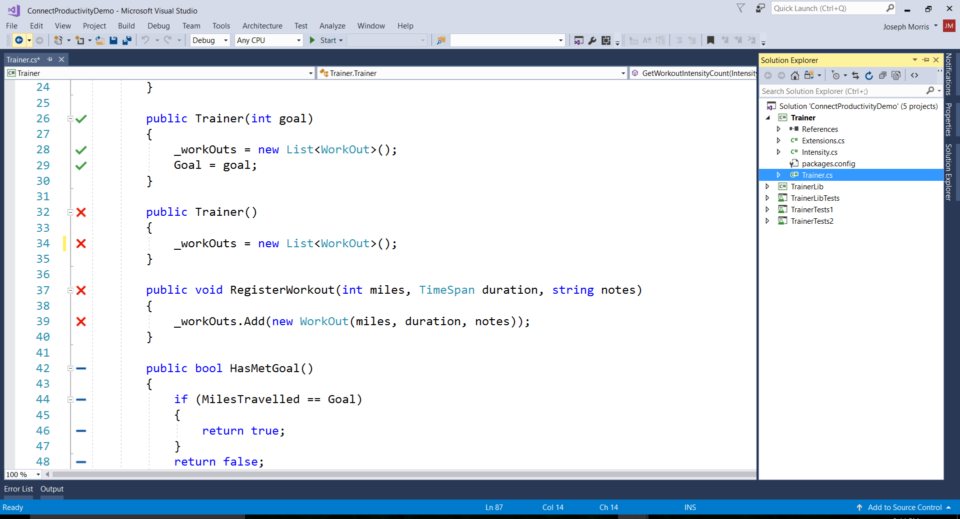 Configure and use Live Unit Testing Visual Studio (Windows