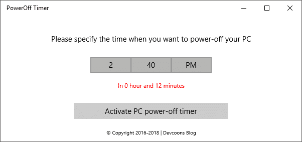 Poweroff Timer application in Microsoft Store | Devcoons