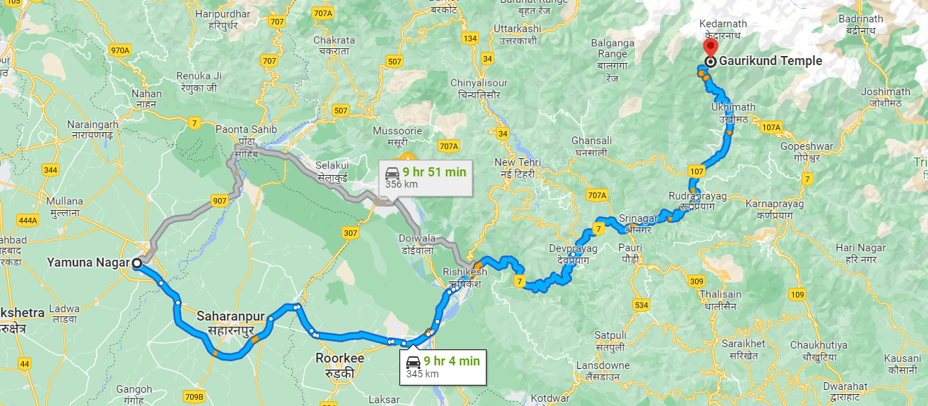 Yamunanagar to Kedarnath distance & Journey Guide