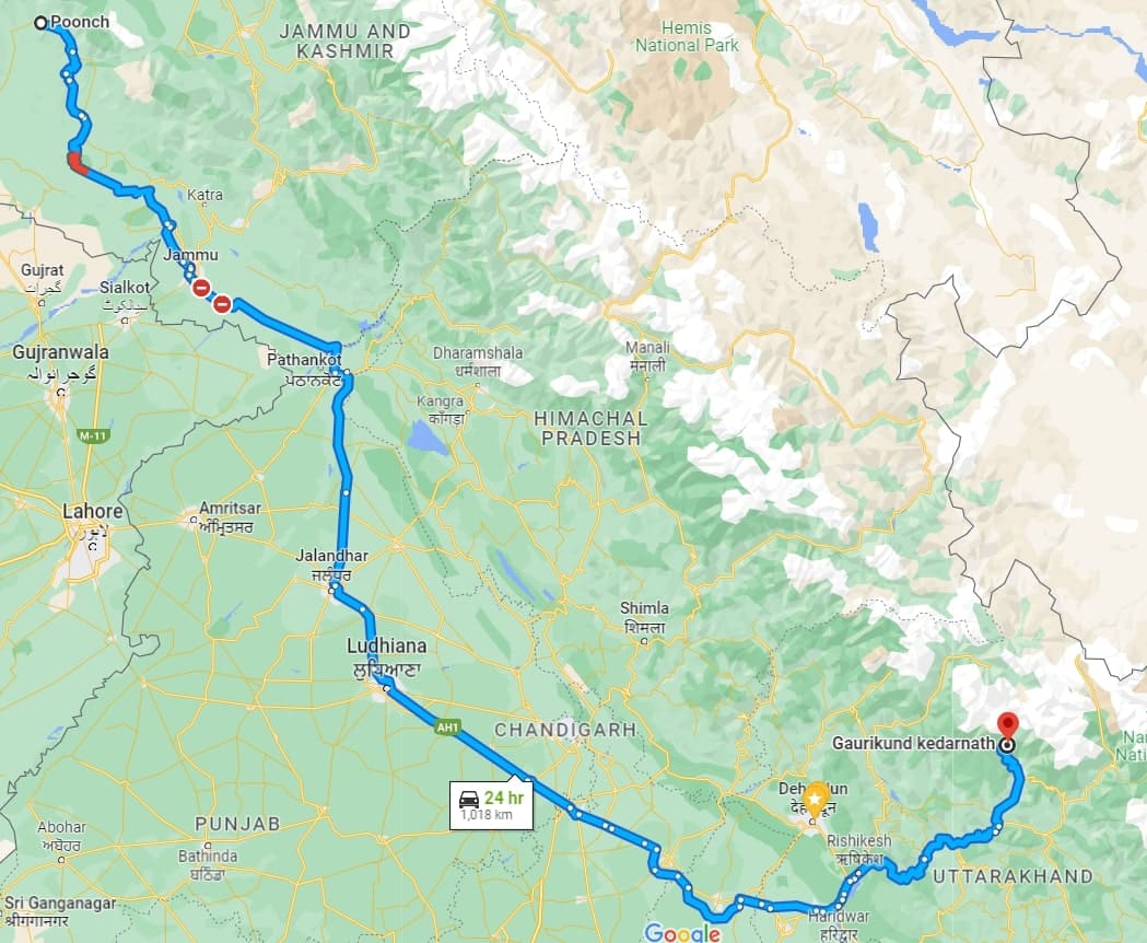 Poonch to Kedarnath Distance Complete Guide