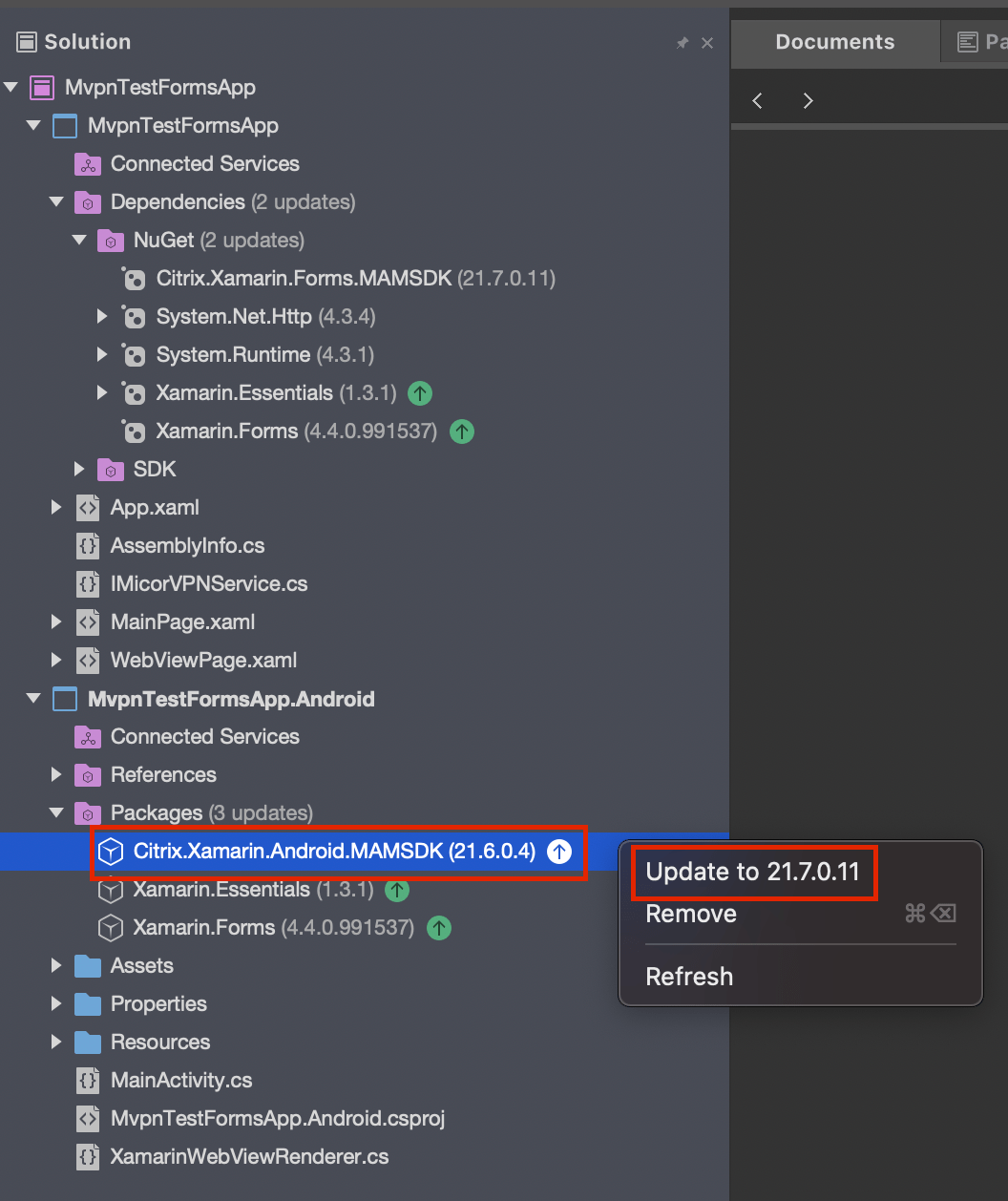 Setting up the sample Xamarin.Forms Android app with MAM SDK