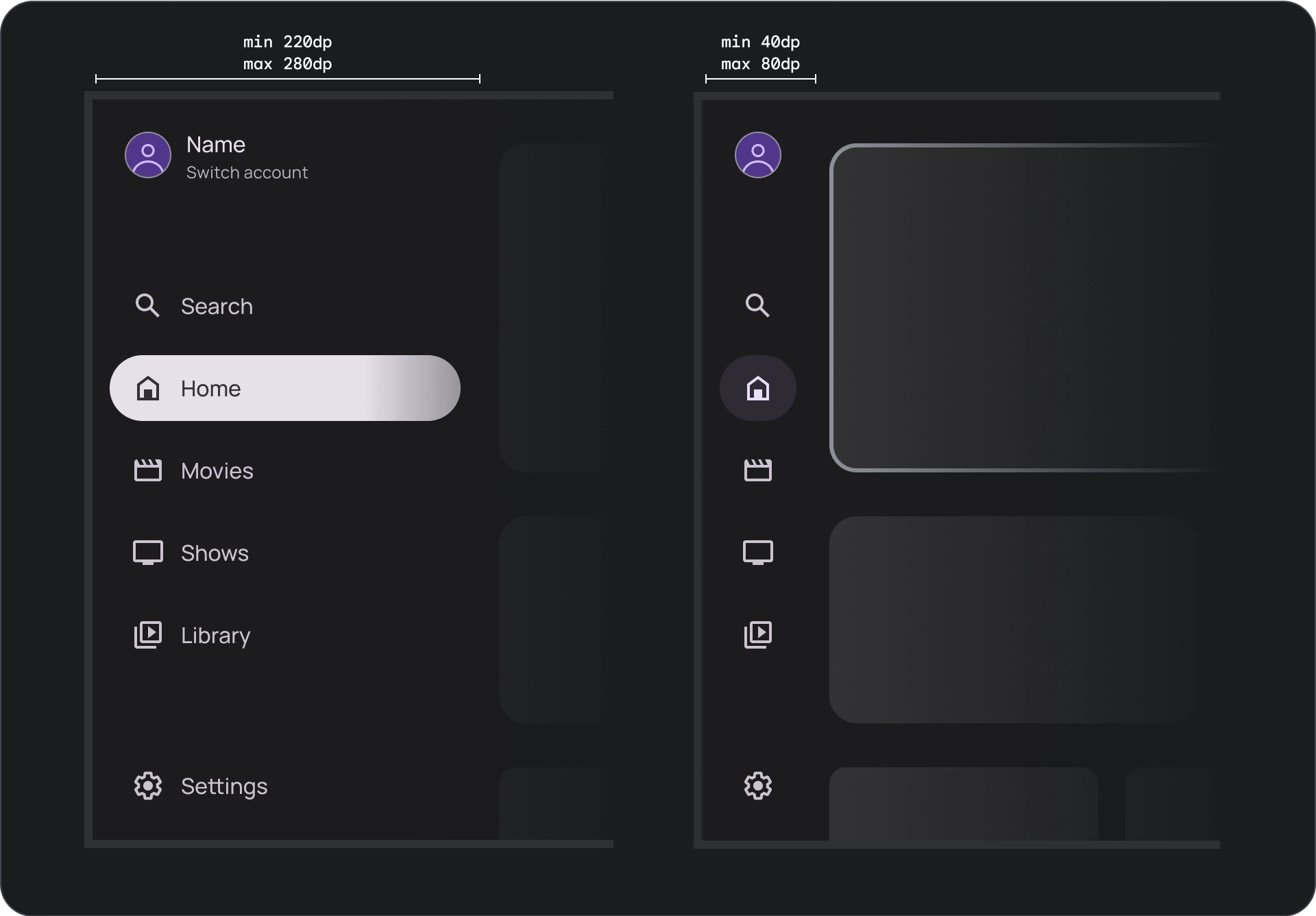 Navigation drawer TV Android Developers