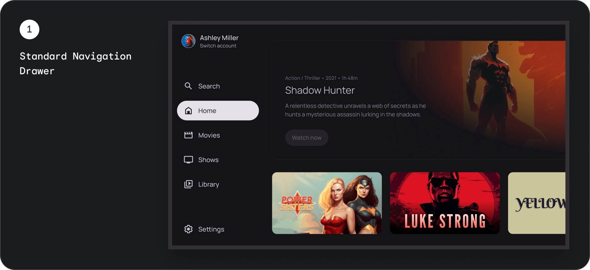 Navigation drawer TV Android Developers