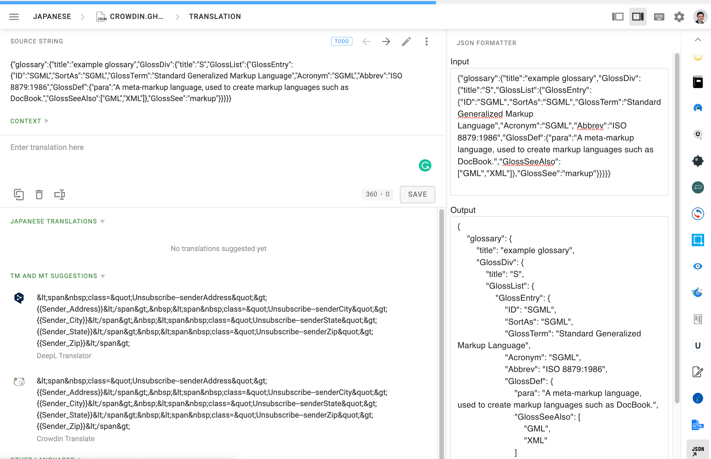 Translator Toys. JSON Formatter