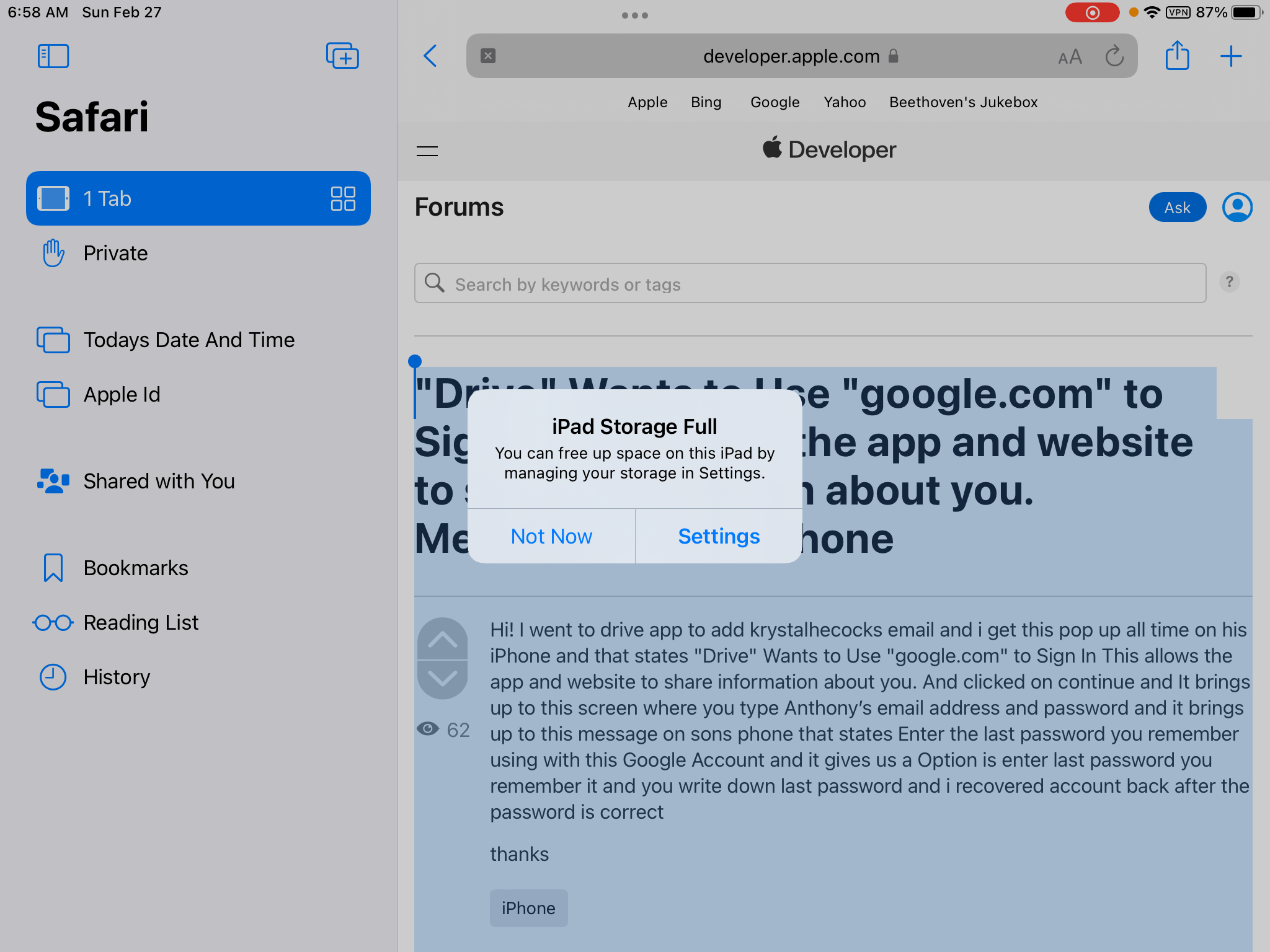 iPad Storage Full You can free up … Apple Developer Forums