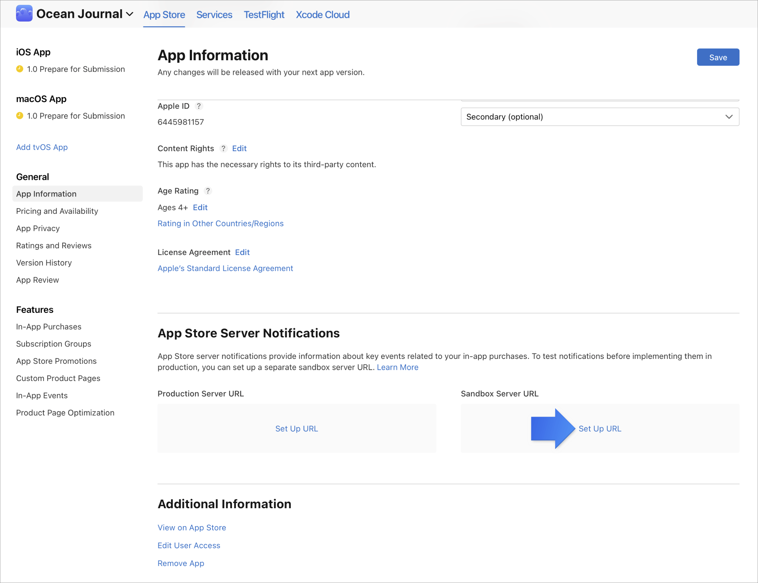 Enter server URLs for App Store Server Notifications Configure inapp