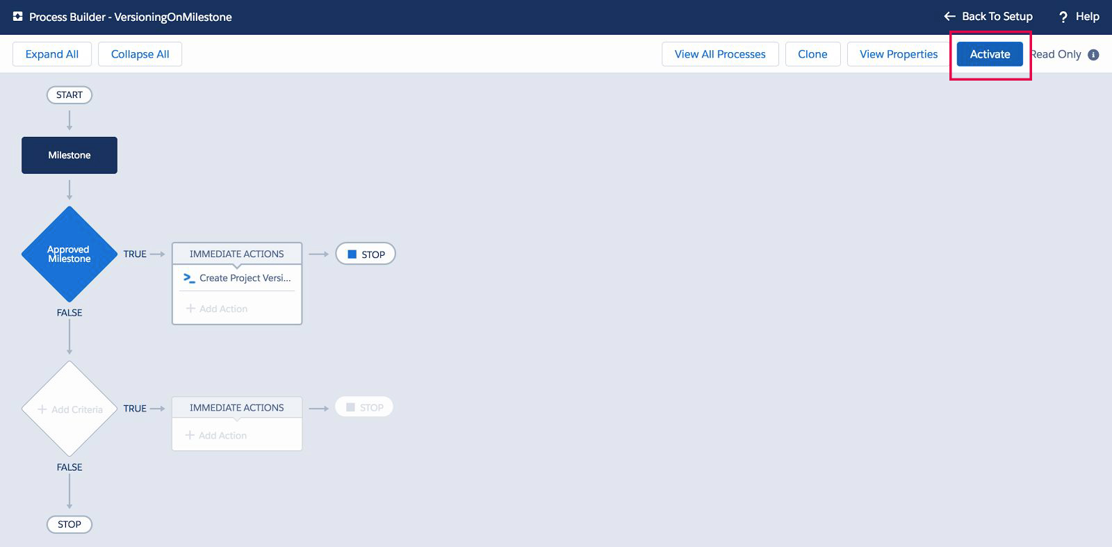 Version Service API Versioning on Milestone Status Certinia for