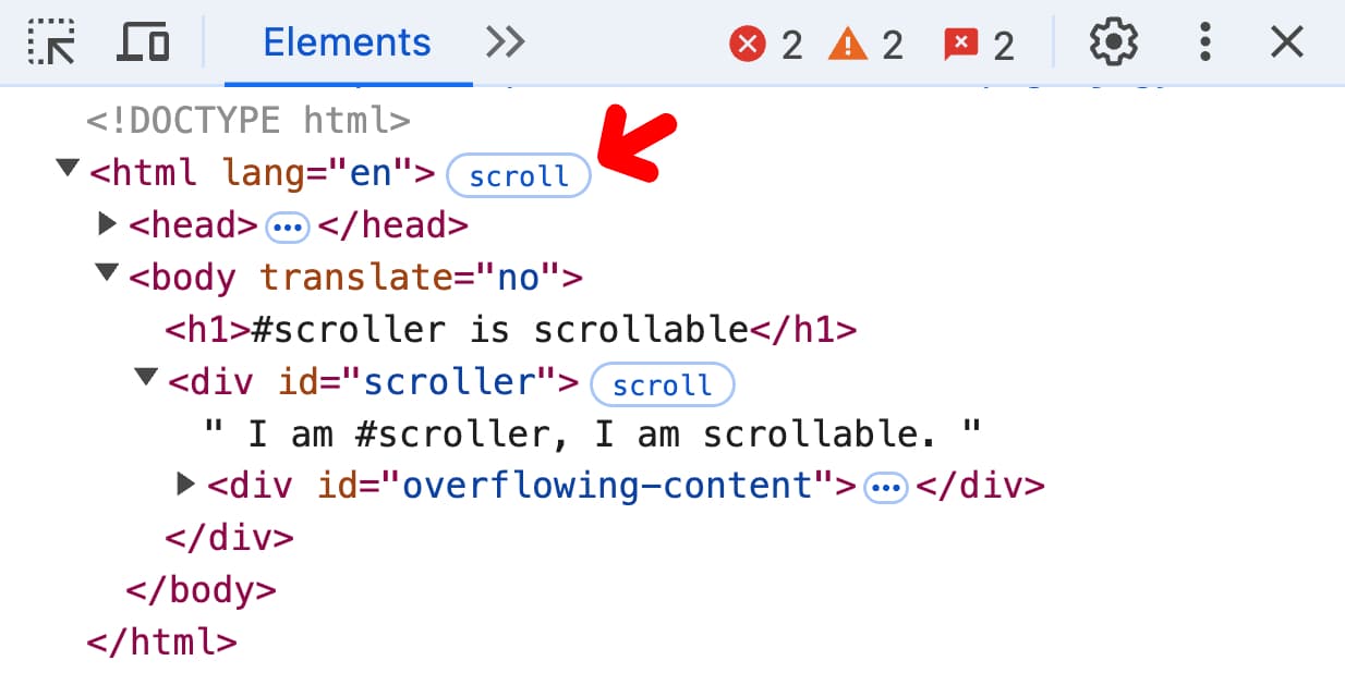 New scroll badge in DevTools Find scrollable elements faster Blog