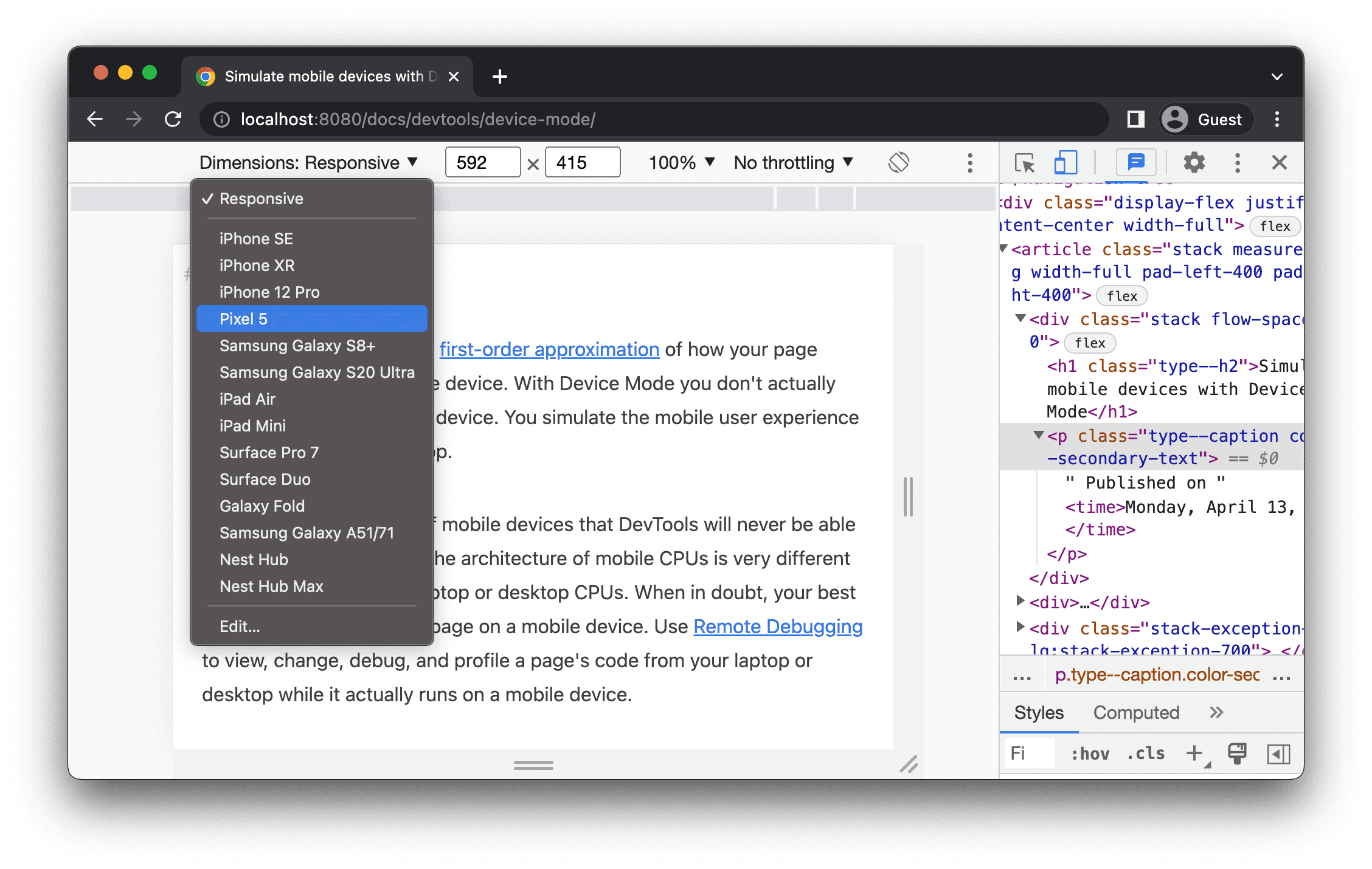Simulate mobile devices with device mode | Chrome DevTools 