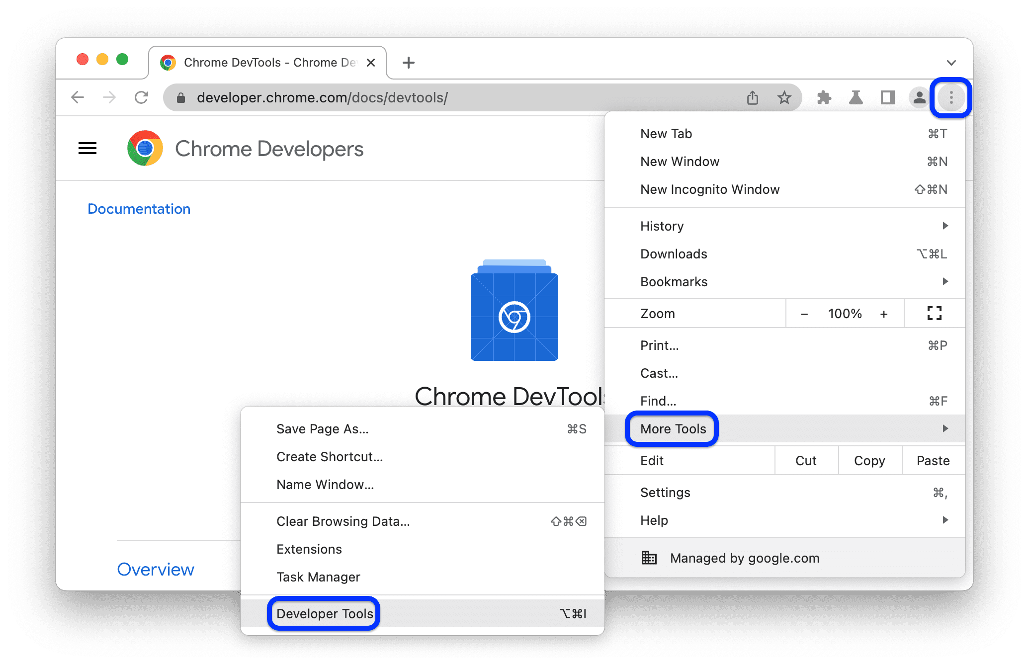 Abra las Herramientas para desarrolladores de Chrome Chrome DevTools