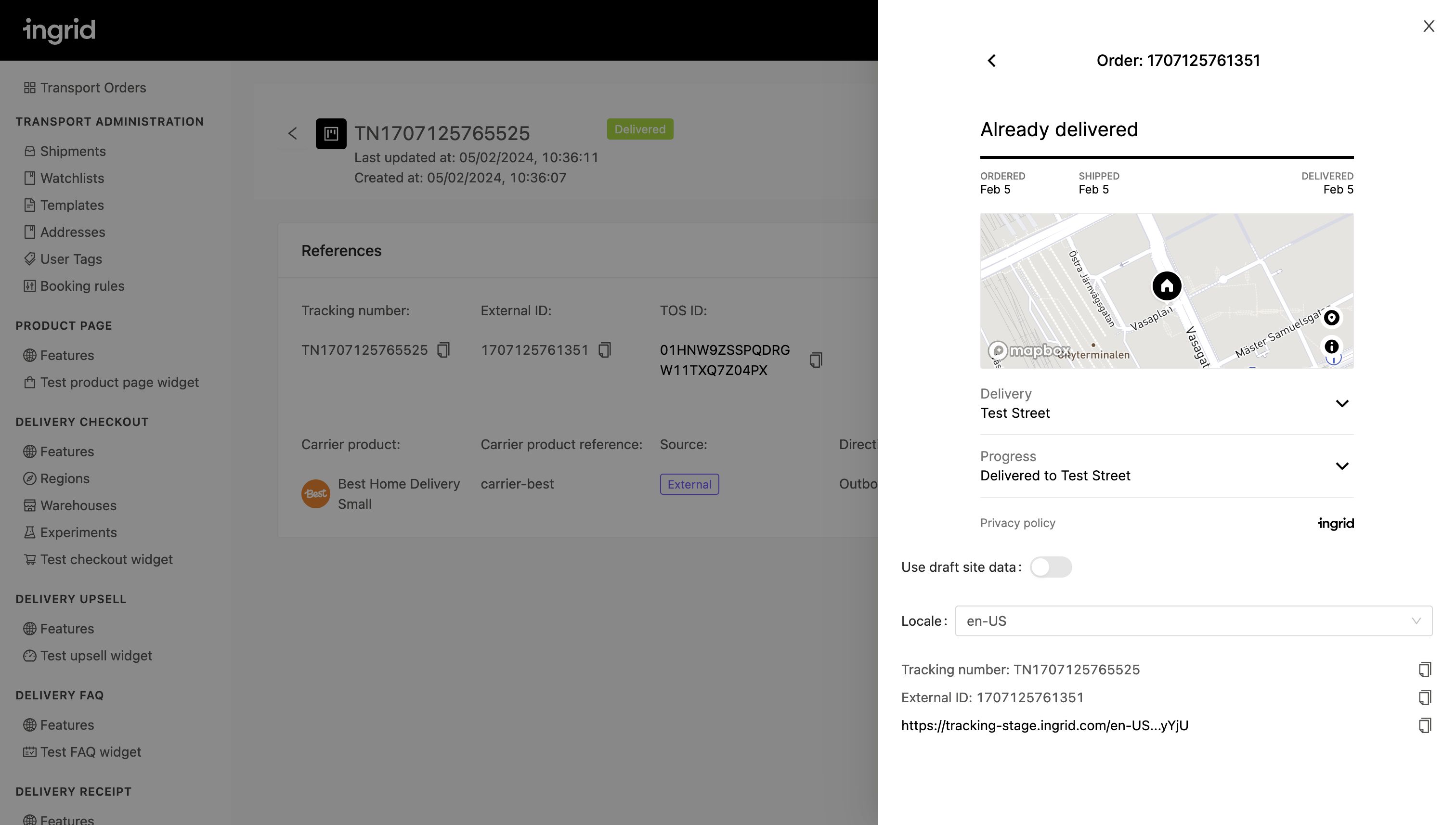 Tracking Numbers Page and Tracking Preview Ingrid Documentation